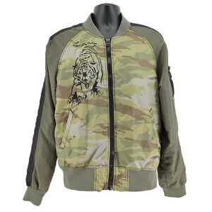 Vintage Red Camel Camo Bomber Jacket 2000s Streetwear Tiger Print Nylon Mens‎ L